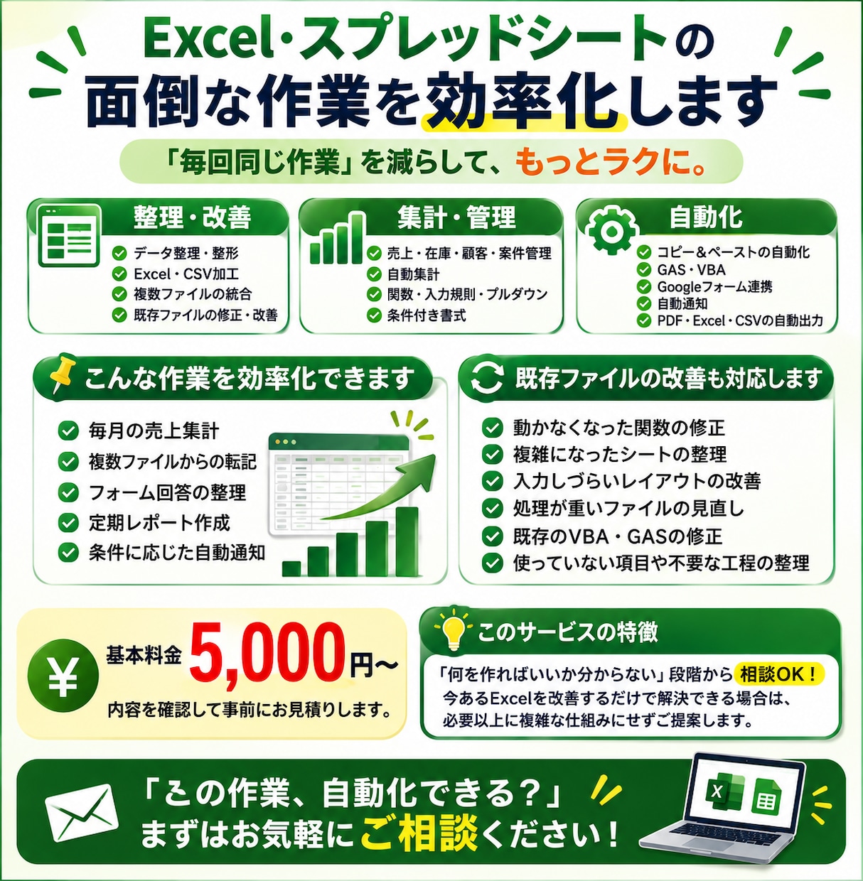 Excel・スプレッドシートを効率化しますます 面倒な集計・転記・繰り返し作業を改善します イメージ2