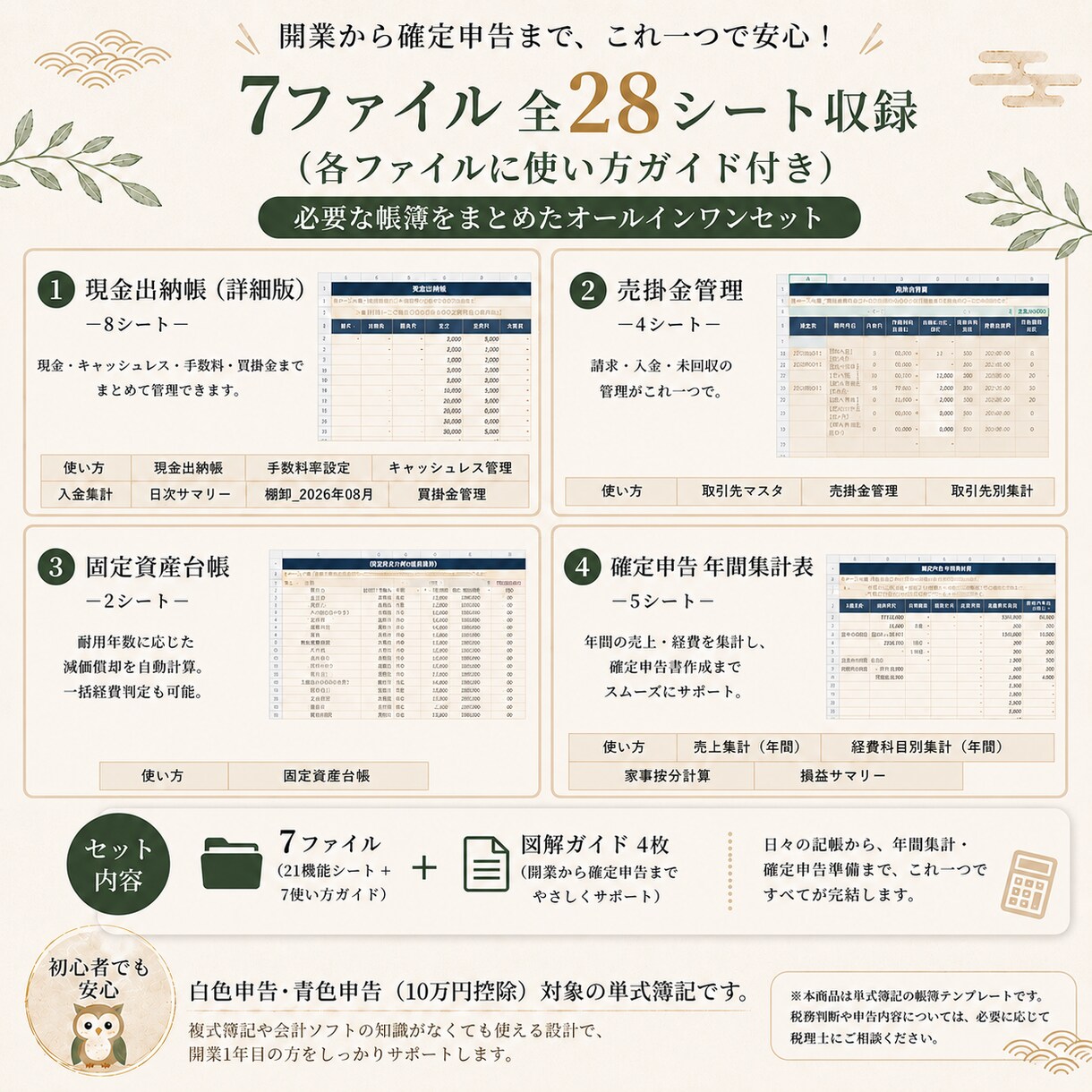 開業1年目向け単式簿記帳簿セットを提供します 税理士なしでも続けやすい単式簿記テンプレート イメージ2