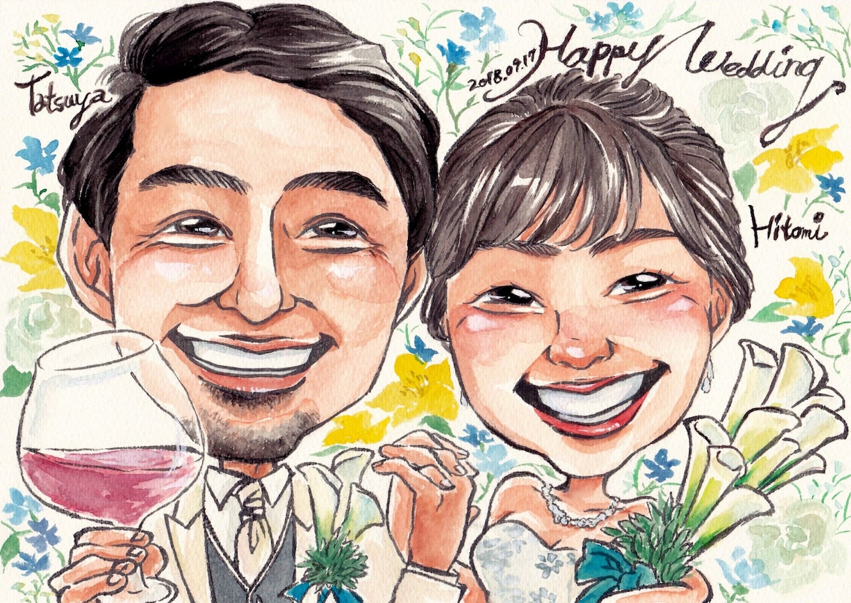 色鮮やかに水彩で手描きの似顔絵かきます ♡ウェルカムボードやお祝いのプレゼントに♡ イメージ2