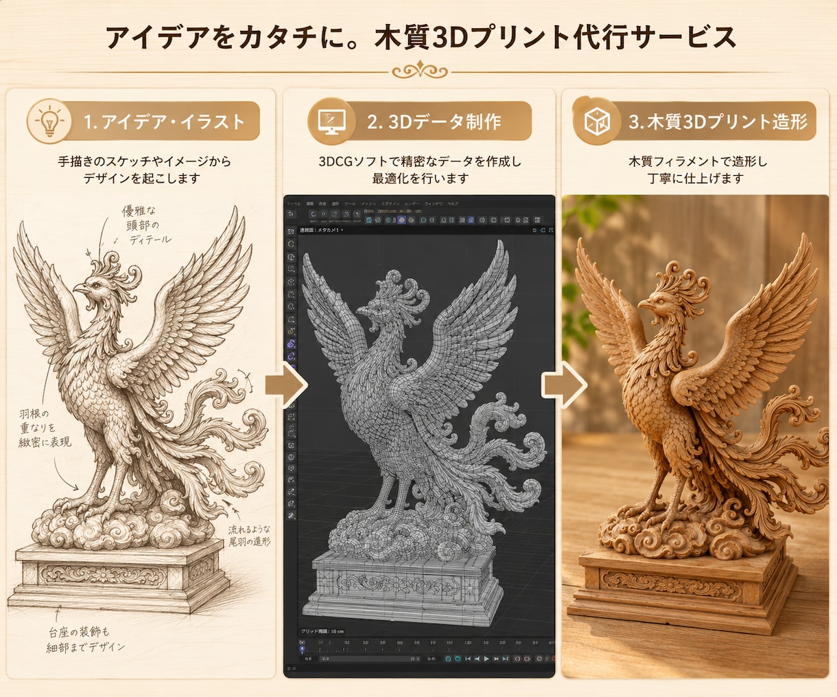データ作成・木質3Dプリント代行します アイデアを木の質感で立体化！データ作成から対応 イメージ4