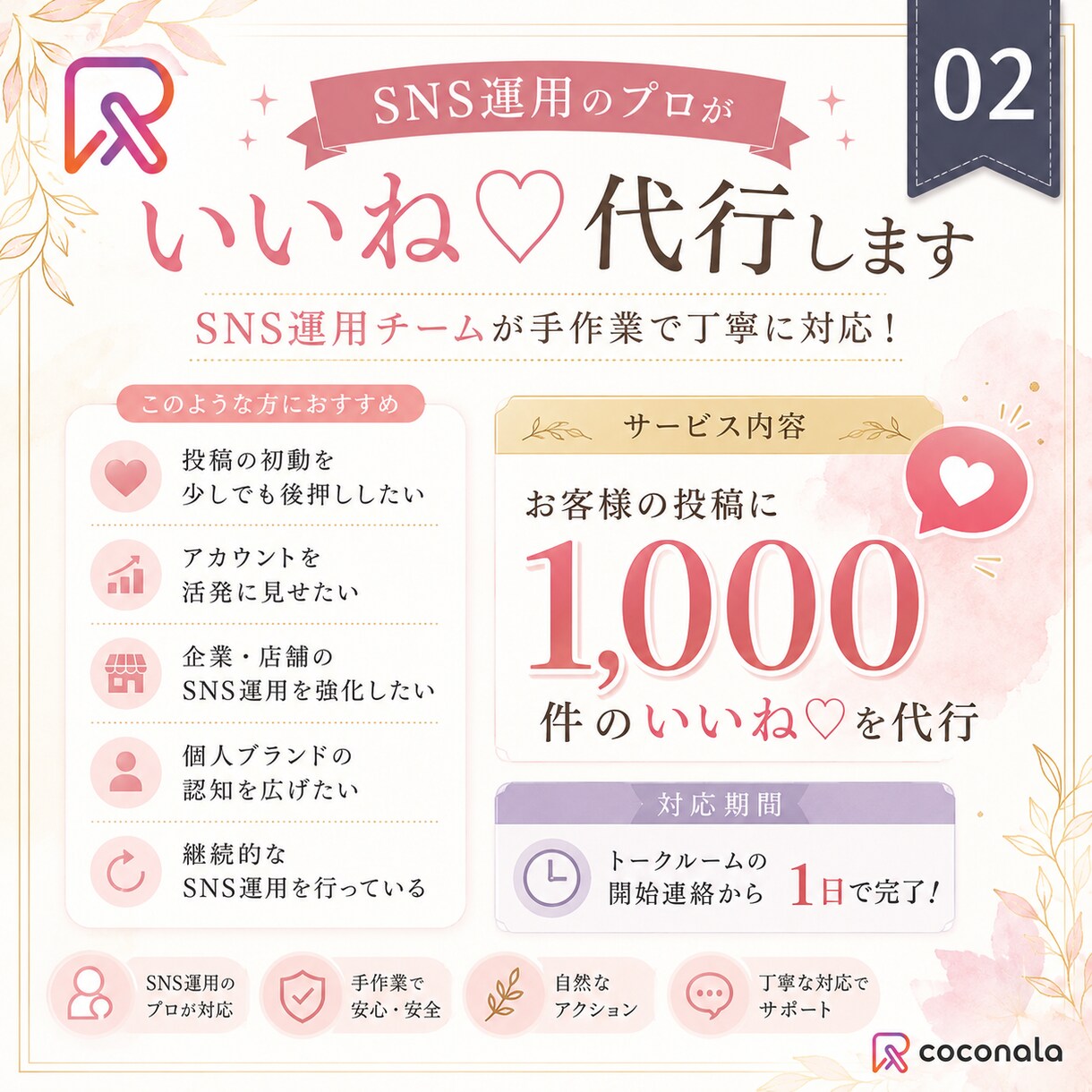 SNS運用のプロがいいね代行しますます SNS専門チームが自然に手作業で対応 イメージ1