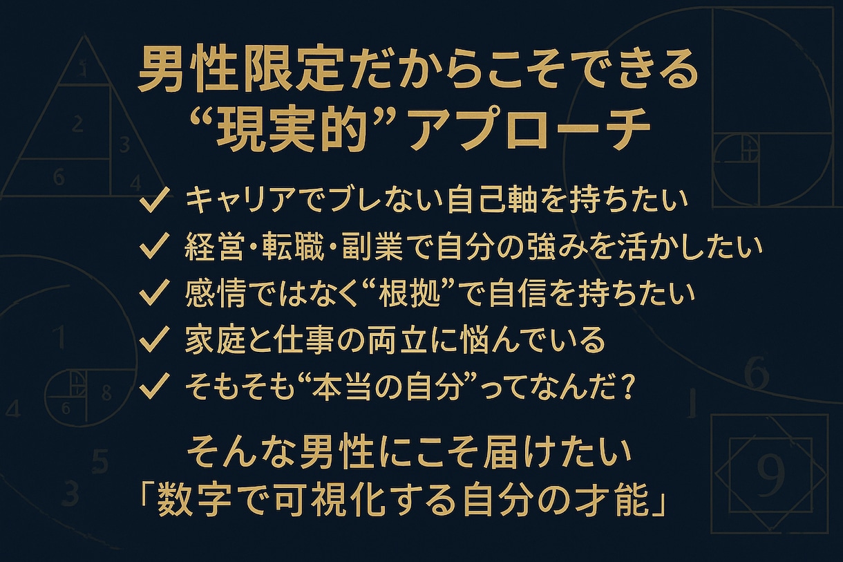 男性限定×数秘術×ロジカル鑑定をします ―数字で知る、本当の自分の強みと武器― イメージ2