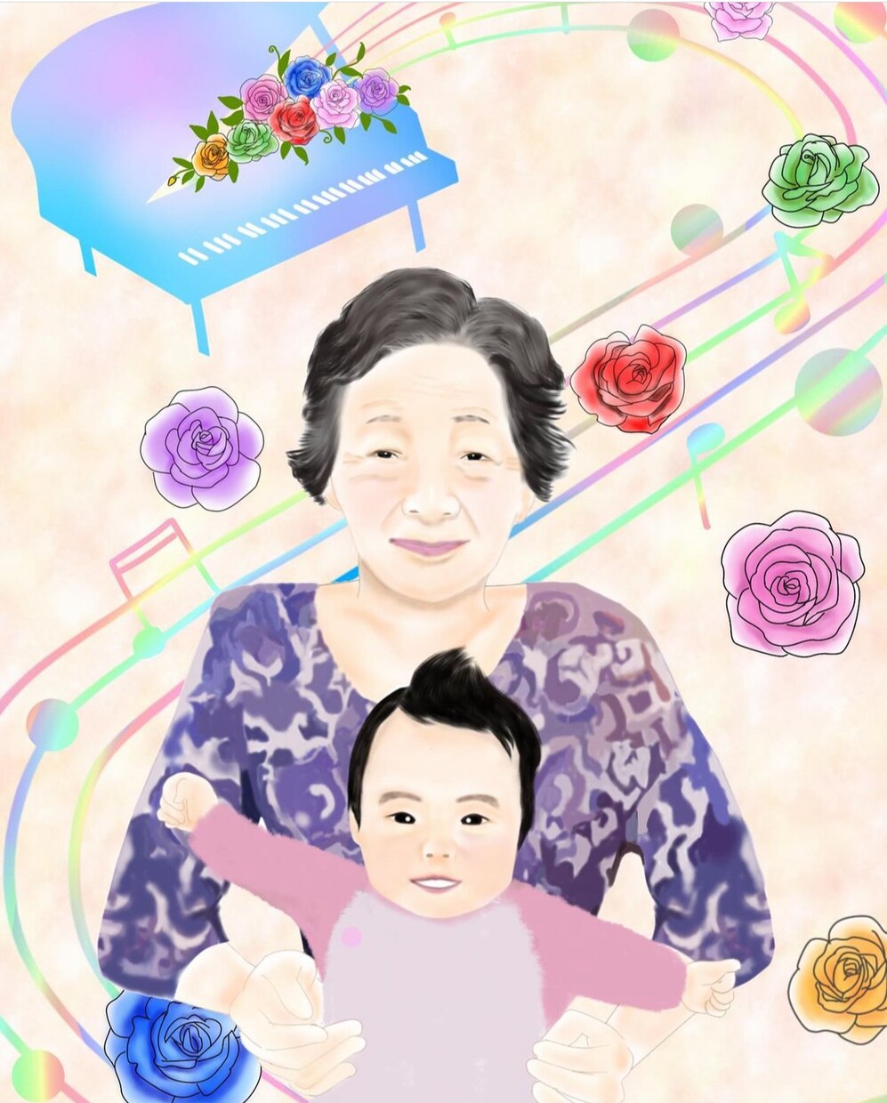 長寿祝いにおすすめ。柔らかいタッチで描きます 大切なご家族様の敬老の日、誕生日、長寿祝いの似顔絵描きます イメージ3