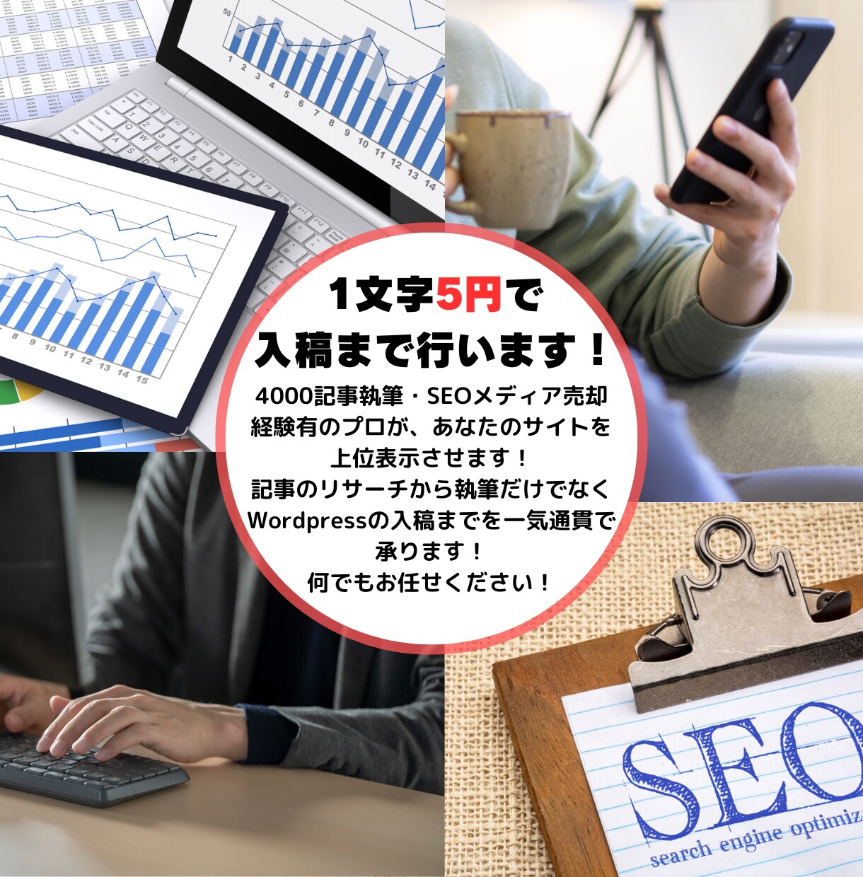 SEOメディア売却経験者が記事を執筆します 構成からwordpress入稿までを一気通貫で行います イメージ1