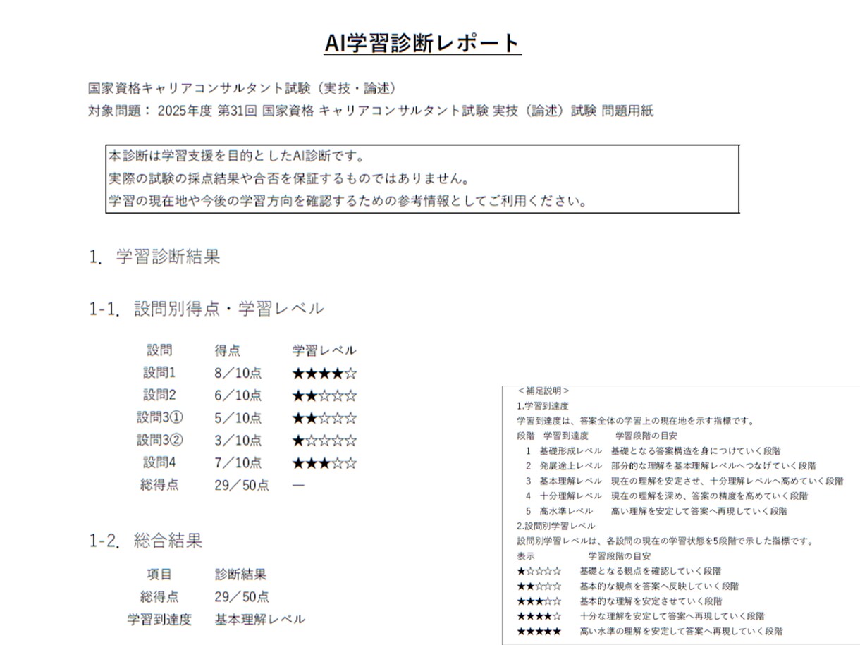 論述AI診断✦キャリコン試験対策　添削します AI採点＋改善答案・推奨答案まで作成します イメージ2