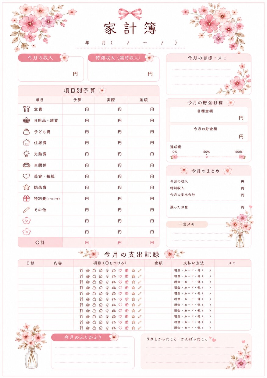 Canvaで可愛い家計簿・管理表を作成します 大人可愛い印刷用テンプレを作成 イメージ3