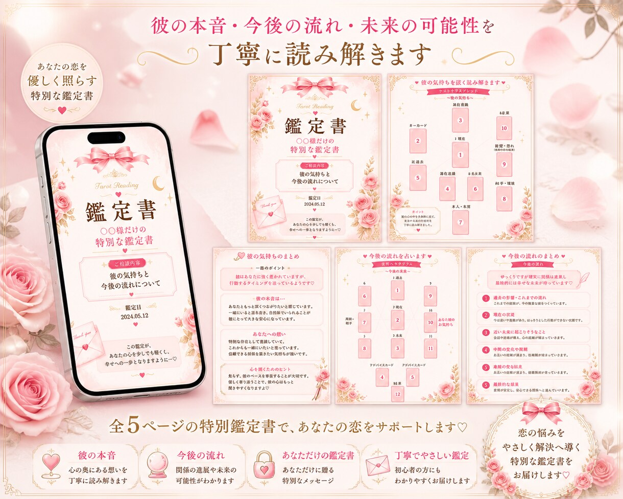 彼の本音と未来をタロット10枚以上で深掘りします アゲ鑑定なしで正直に伝えます 可愛い鑑定書付♡ イメージ2