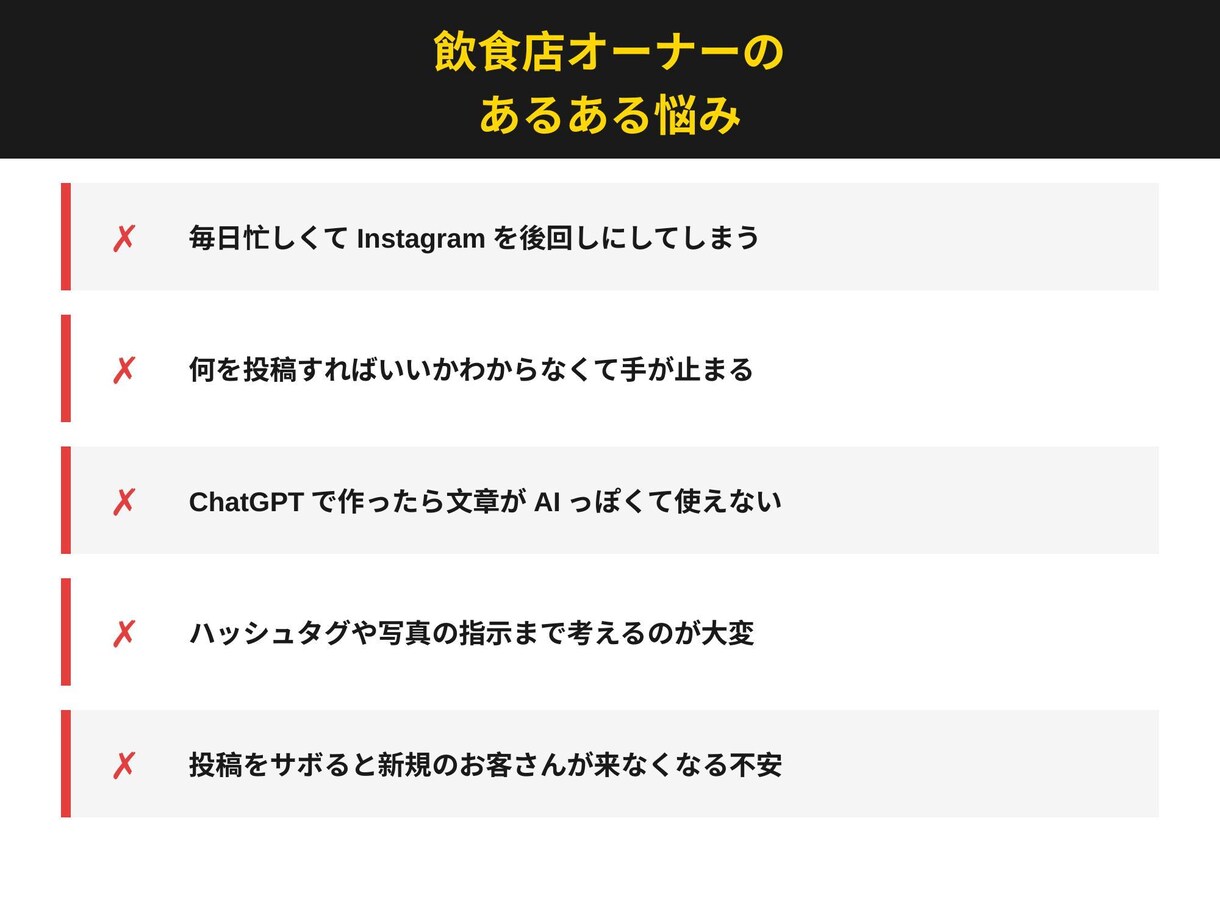 AIで飲食店のインスタ投稿10本分を自動化します お店の情報を入れるだけ。ネタ切れゼロに。 イメージ2