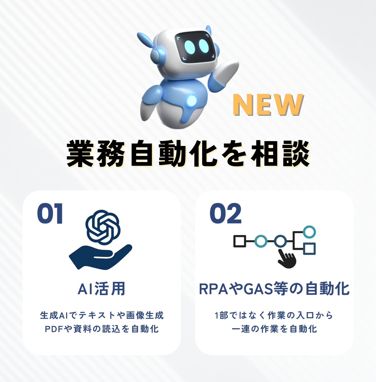 AIやRPA等による業務自動化の相談ができます 「この業務をAIやRPAで自動化できないか」等の相談室 イメージ1