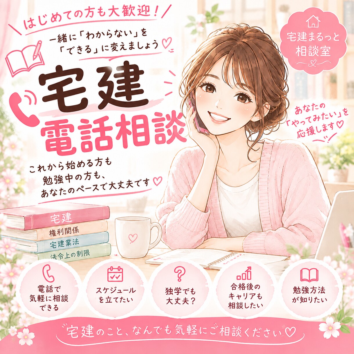 宅建の疑問や勉強のお悩みを電話で相談できます 初心者歓迎！勉強方法や学習計画も一緒に考えます イメージ1