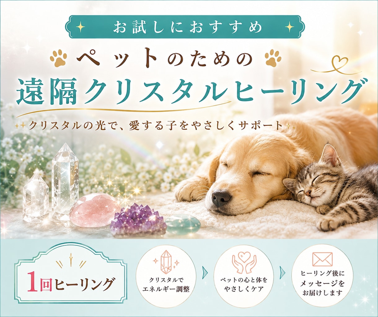 お試し１回　ペット遠隔クリスタルヒーリングします 大切なペットに、やさしい癒しの時間を イメージ1