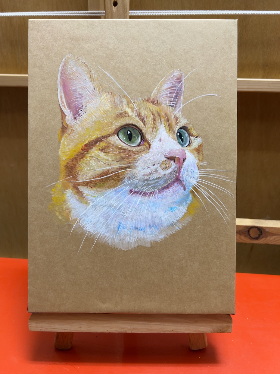 アクリル絵の具でペットの似顔絵を手描き作成します 犬・猫のクラフト紙をベースにリアルで温かみのある絵です イメージ1