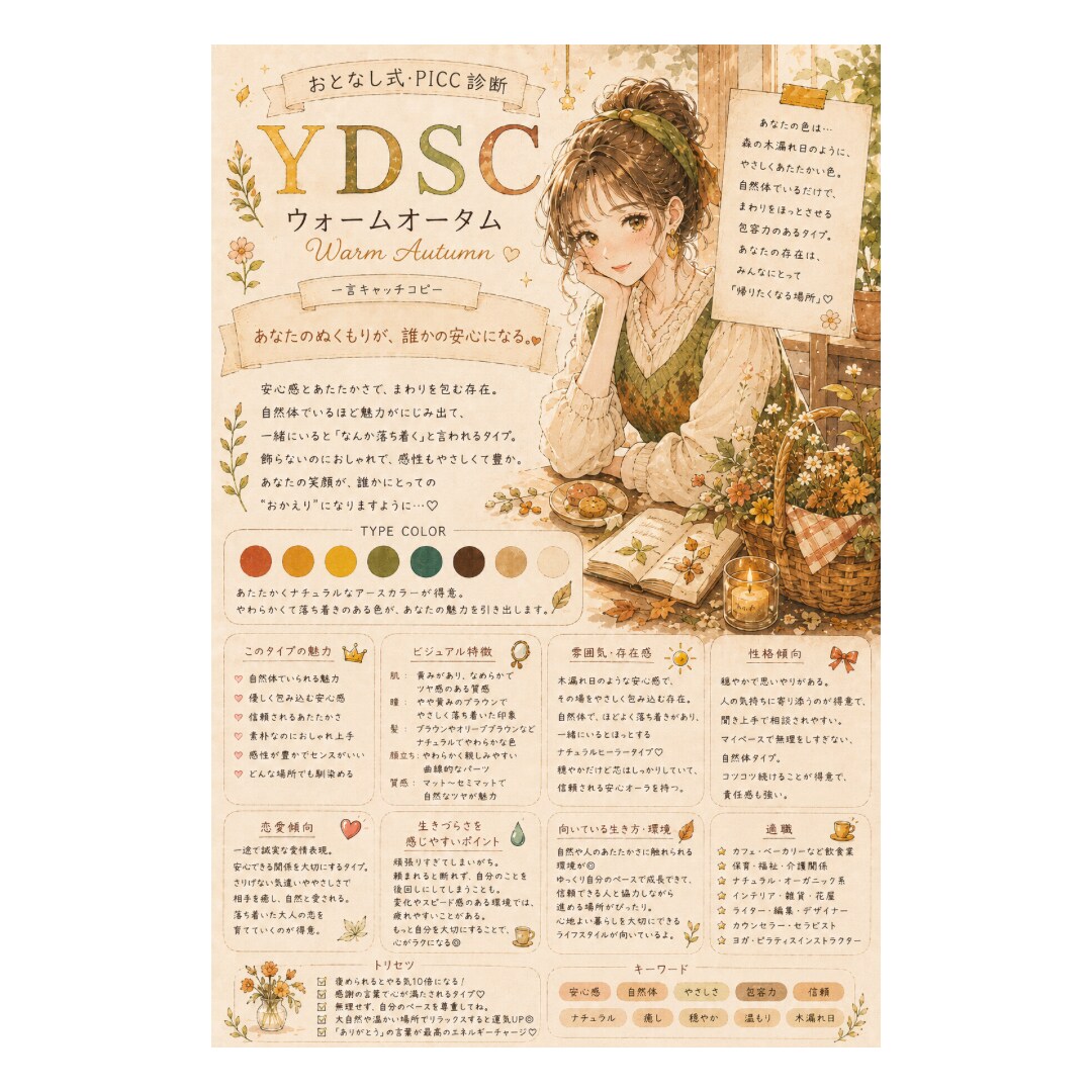 写真と設問回答で似合う色 ・本質・魅力言語化します 【お試し版】おとなし独自理論のカラー診断｜PICC診断 イメージ9