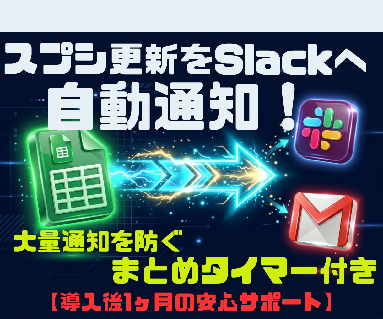スプレッドシートからSlackへ自動通知します 大量通知を防ぐタイマー付！スプシ更新をSlackやメール通知 イメージ1