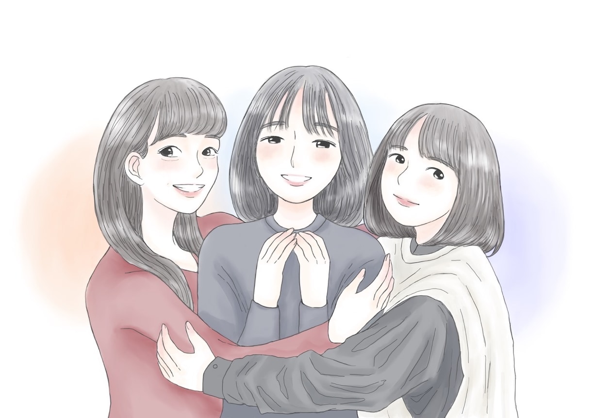 ２名〜3名様の似顔絵イラスト描きます 優しいタッチorシンプルなタッチかお選びいただけます イメージ3