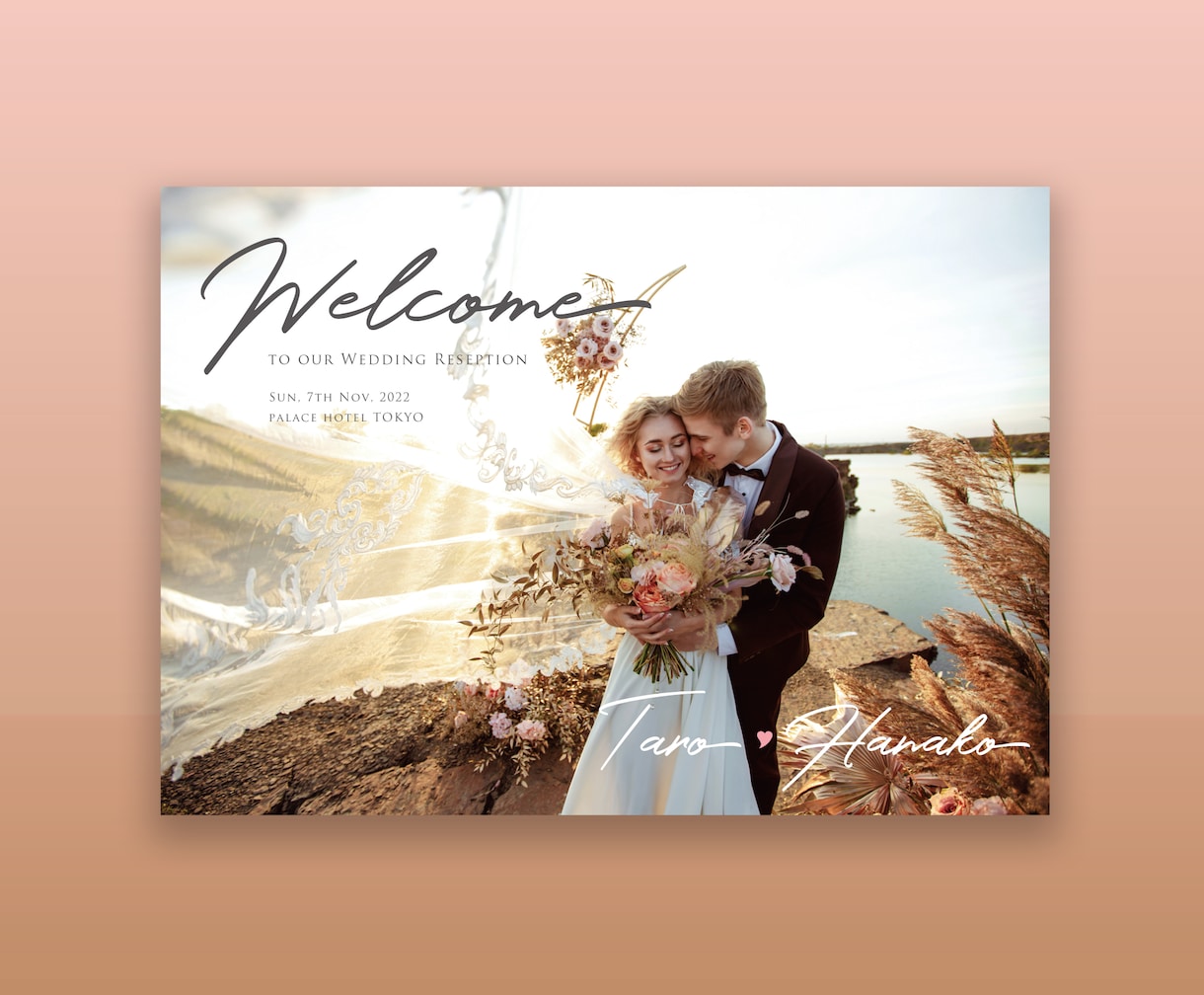 パネル印刷仕様の結婚式ウェルカムボードお届けします 前撮り写真を基にデザイン、パネル仕様にて印刷〜ご納品します イメージ1