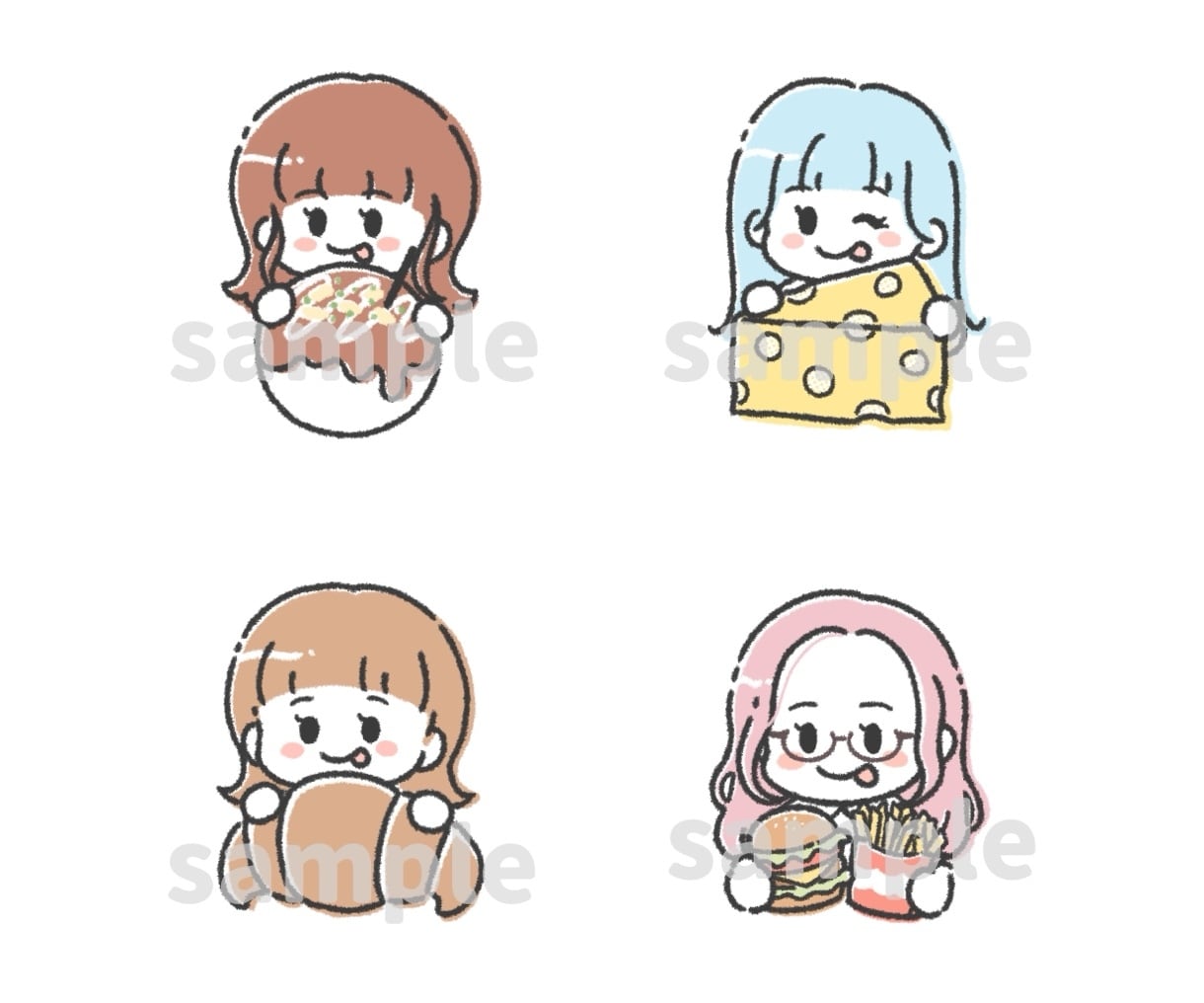ゆるシンプル似顔絵×食べ物アイコン描きます 好きな色と食べ物でアピール♪覚えてもらいやすいアイコンに！ イメージ9