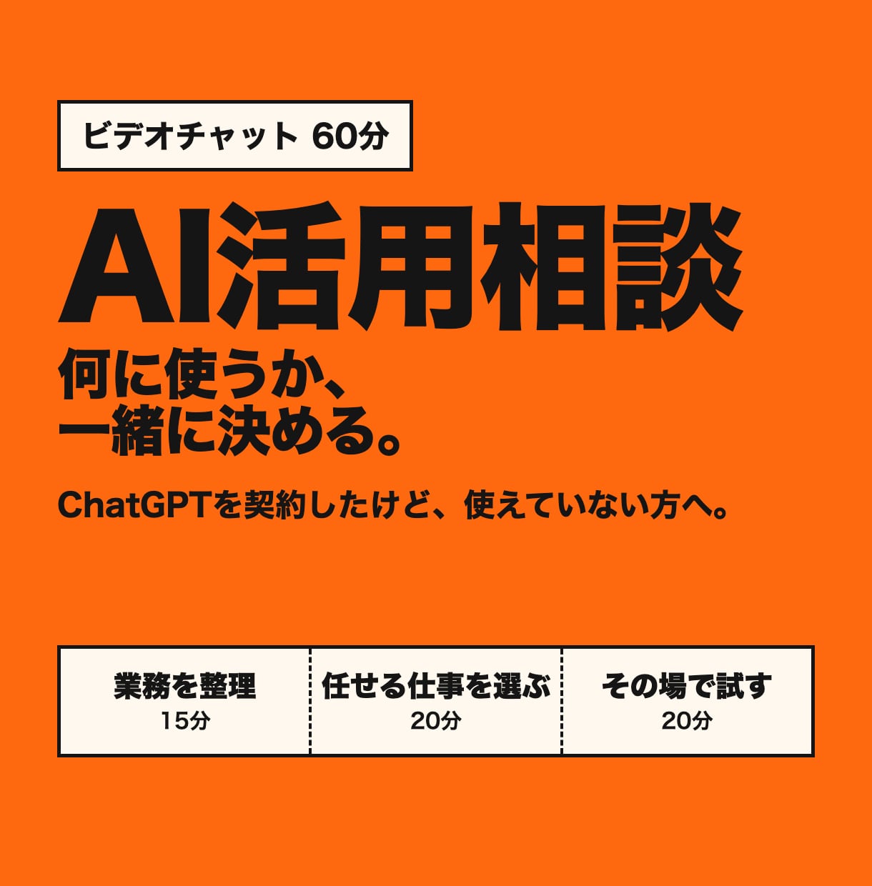 AIを仕事でどう使うか60分で一緒に考えます ChatGPTを契約したけど使えていない方へ イメージ1