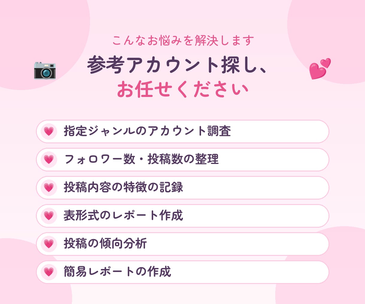 Instagramのアカウントを調査してまとめます ジャンル別に表で見やすく整理。レポートまで対応します イメージ2