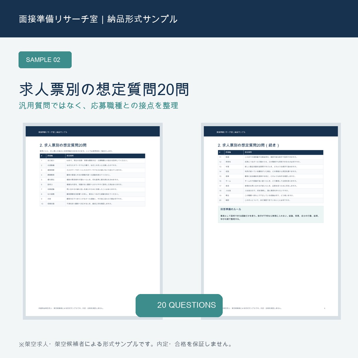 求人票から面接の想定質問20問を作ります 面接直前向け｜求人票別の回答整理シート イメージ3