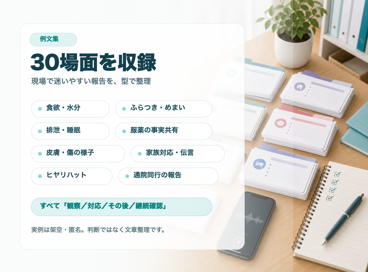介護記録・申し送りの型と例文集を渡します 一言メモを伝わりやすい報告文へ イメージ7