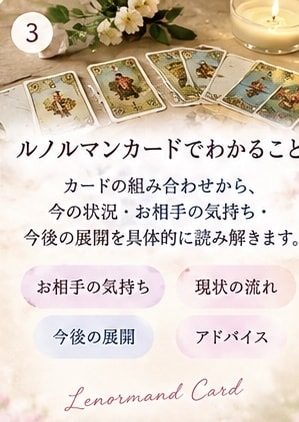 不倫復縁彼の本音、深く寄り添いルノルマンで占います 複雑愛や人間関係も安心。プロが現状を当て具体的な対策を伝授 イメージ2