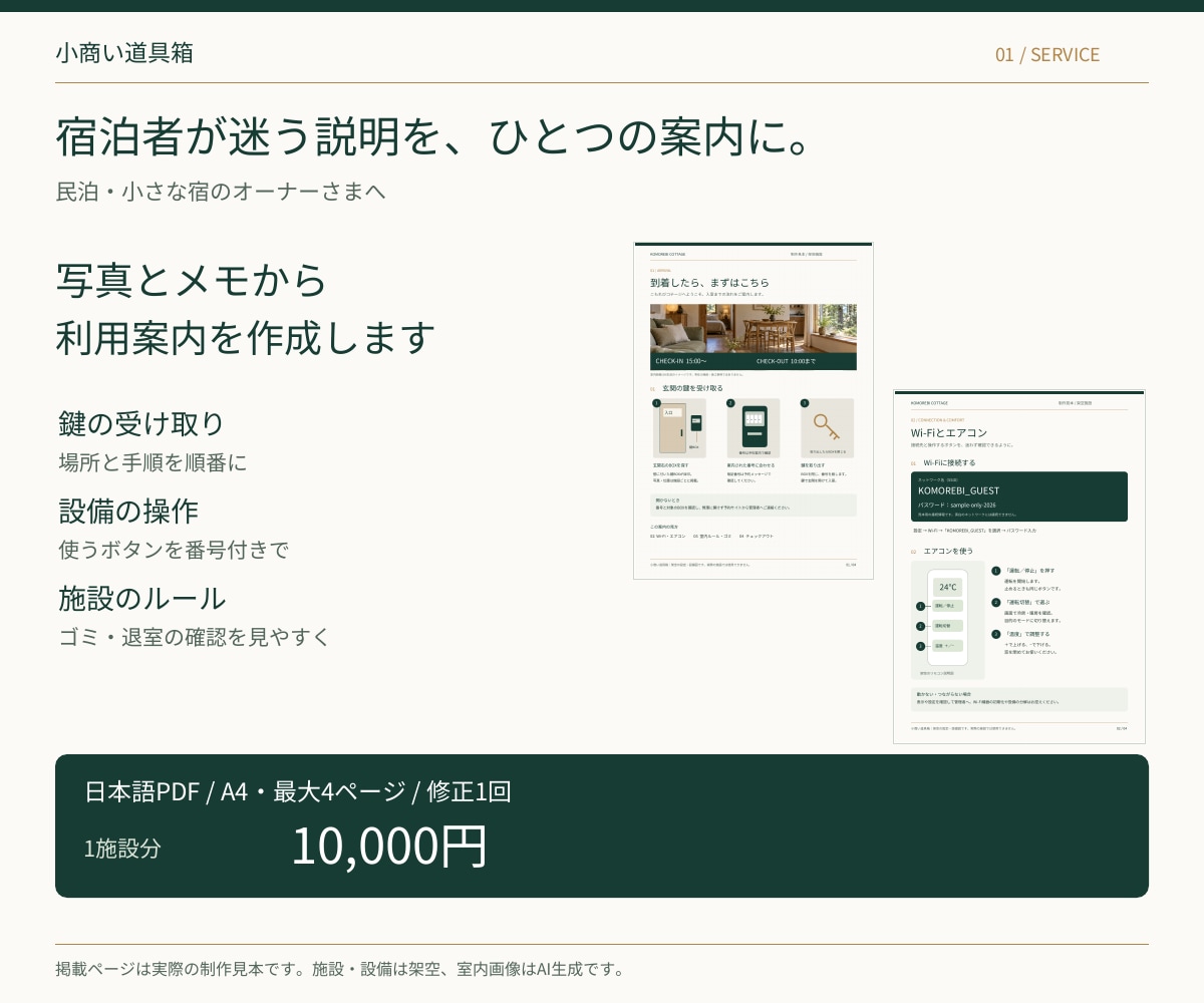 民泊・宿泊施設のわかりやすい利用案内を作成します 写真とメモから、宿泊者が迷わない案内資料に イメージ1