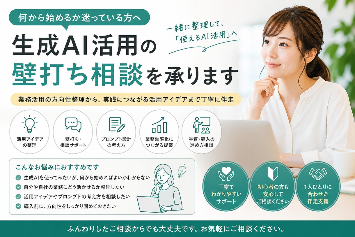 生成AI活用の壁打ち相談を承ります 要件整理から活用案まで丁寧に伴走 イメージ1