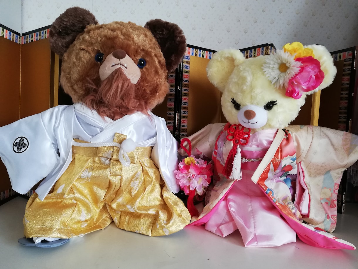 和装結婚式ウェルカムドール衣装作成致します お好きなぬいぐるみの羽織袴、打掛着物を作成致します イメージ7