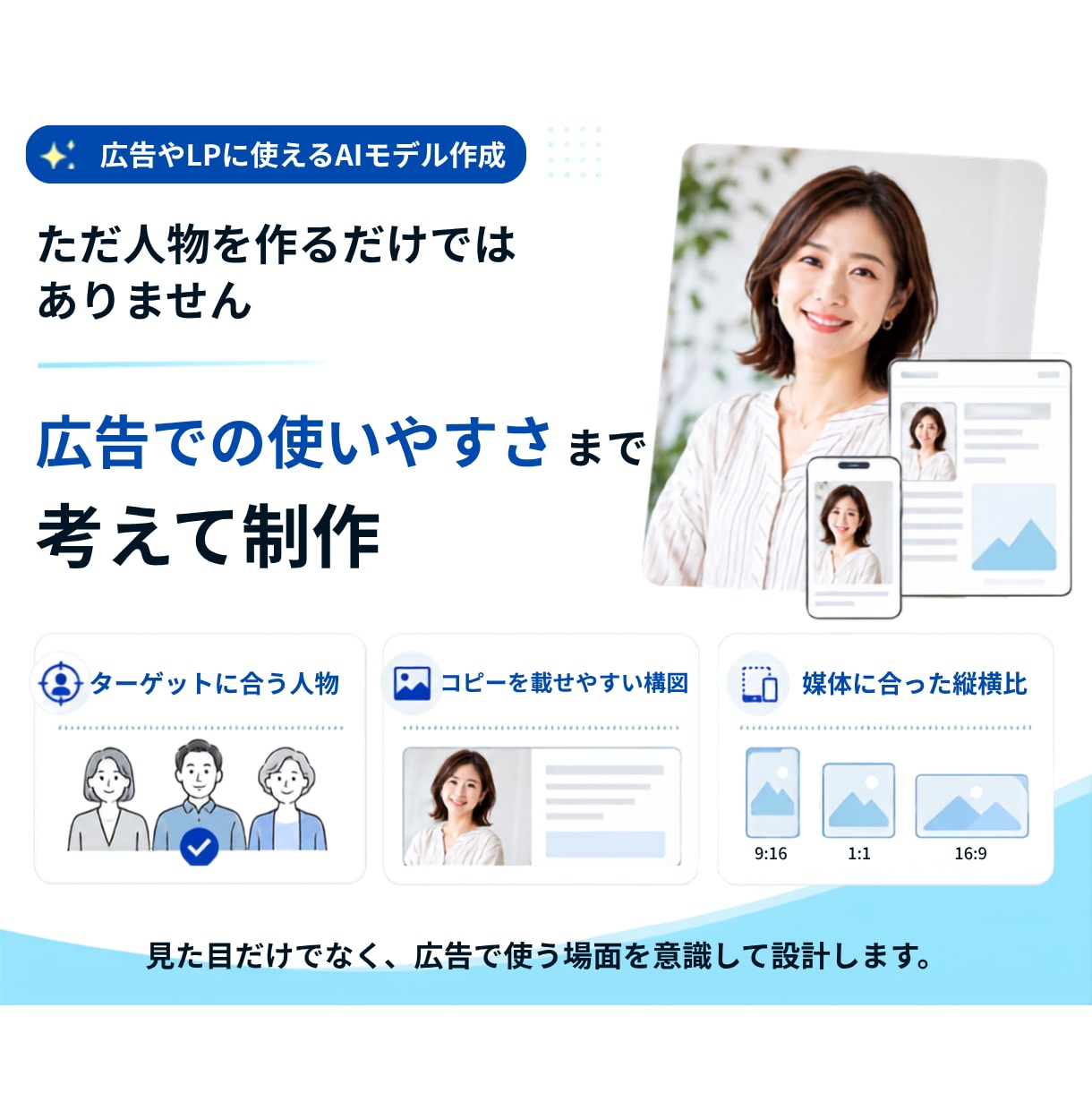 広告やLPに使えるAIモデル画像を作成します 撮影不要｜ターゲットや広告の内容に合わせて人物素材を制作 イメージ3