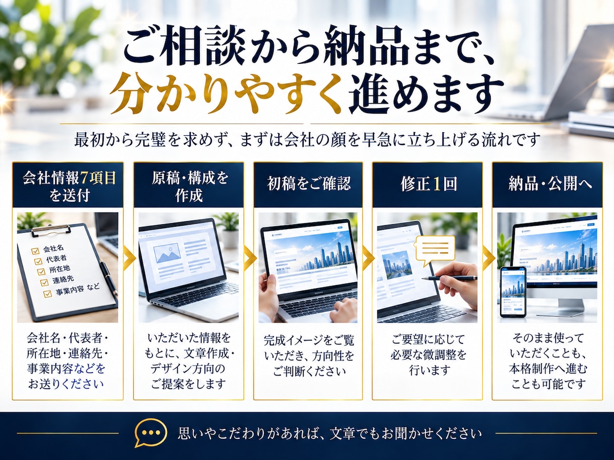 新設法人・起業家向けホームページを制作します 会社情報だけでOK！文章作成・スマホ対応・ロゴも相談可能 イメージ4
