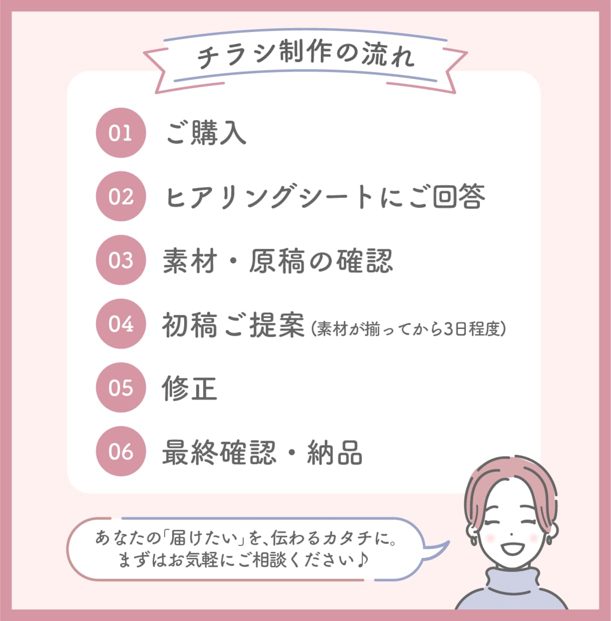 集客につながるチラシを制作します 「伝わるデザイン」で、あなたのサービスの魅力を届けます。 イメージ2