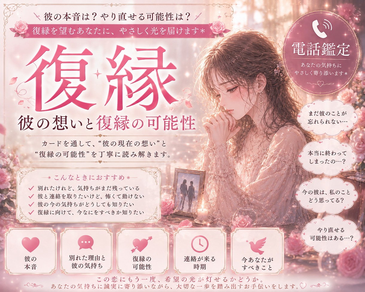 彼の気持ちとふたりの今後の可能性を占います 離れてしまった彼の本音とふたりの未来を読み解きます⟡.· イメージ1