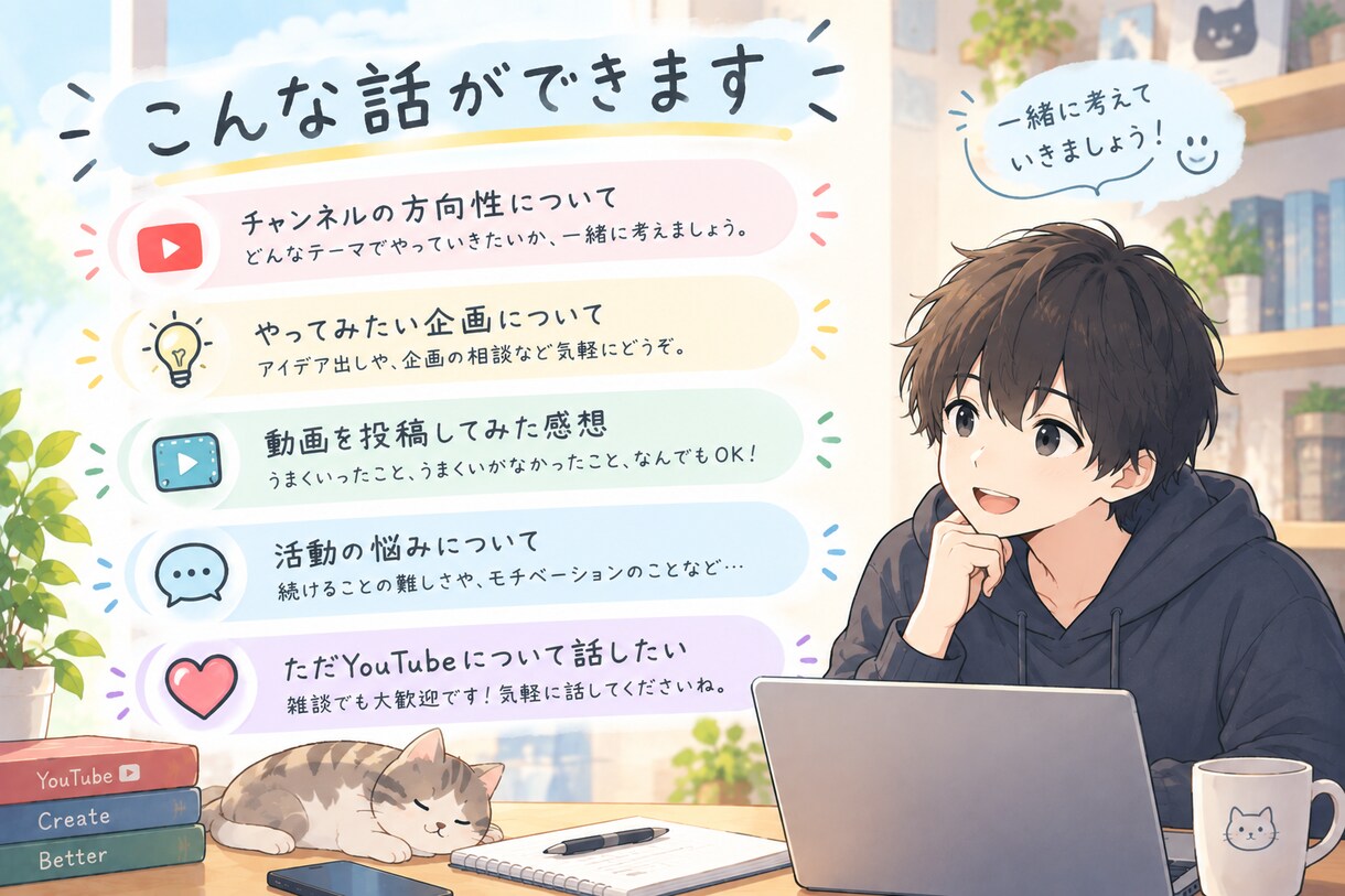 YouTube初心者の話し相手になります 一人で悩まず、YouTube発信について話しませんか？ イメージ3