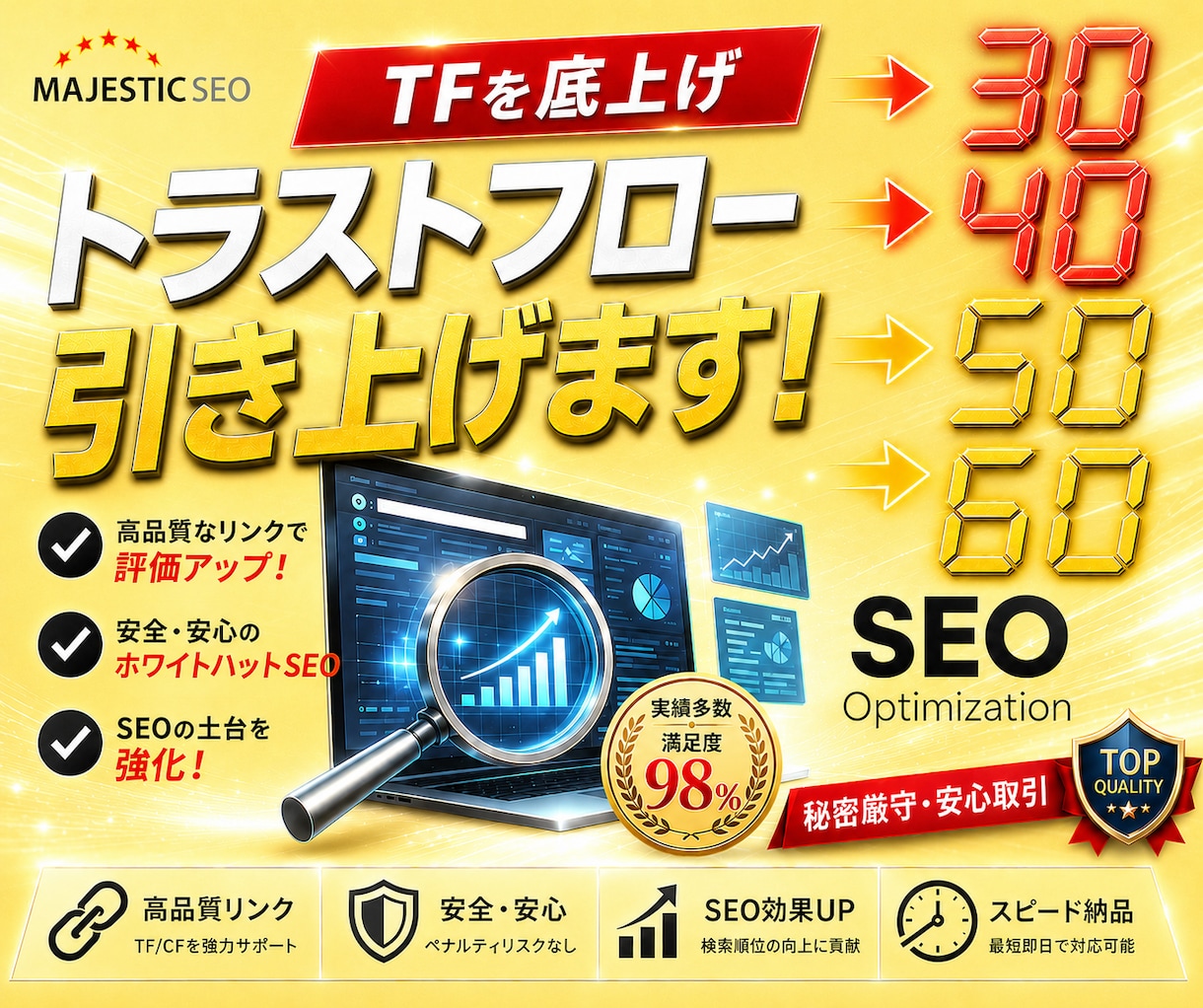 トラストフロー「TF」値を30以上に引き上げます TF60以上も可能！Google上位表示の近道に！ イメージ1