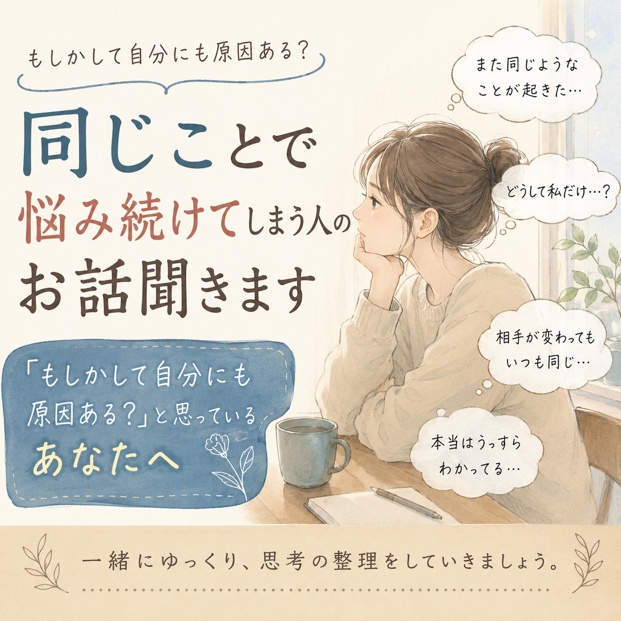 同じことで悩み続けてしまう人のお話聞きます 「もしかして自分にも原因ある？」と思っているあなたへ イメージ3