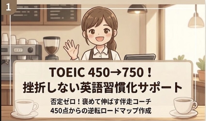 君もTOEIC400点から700まで伸ばせます 毎日チャットで褒めまくり、1ヶ月寄り添う完全伴走サポート！ イメージ1