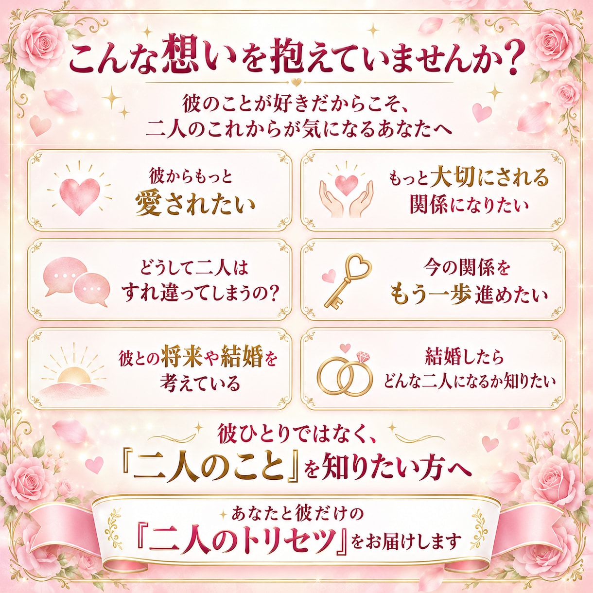 相性占い｜二人のトリセツ 愛される関係へ導きます 相性・すれ違いの原因・愛され方から二人の関係を読み解きます イメージ5