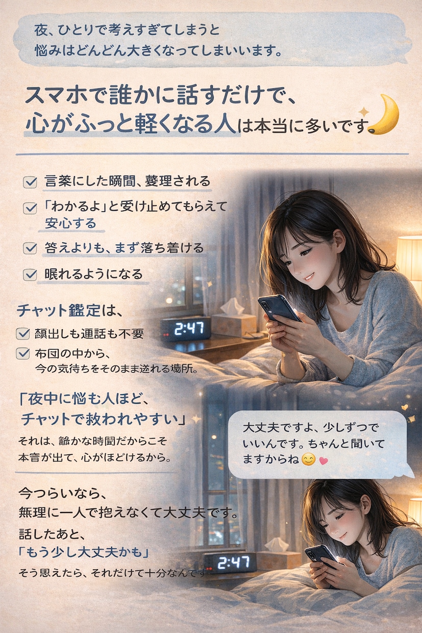 夜間限定｜霊感霊視｜10分チャット占いします 夜になると強くなる不安を、ひとりで抱えなくていい　心の整理 イメージ6