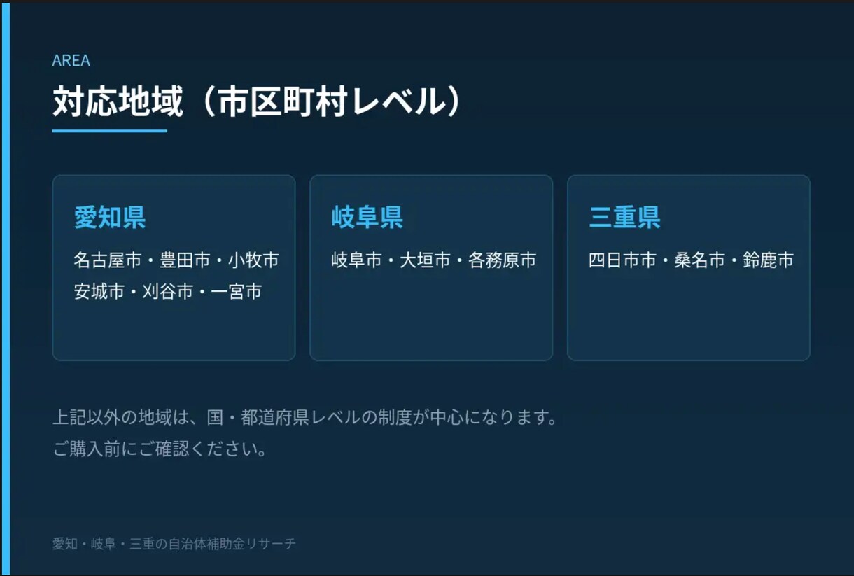 愛知・岐阜・三重の自治体補助金を調べます 国のポータルに載らない市区町村独自の制度も一覧化 イメージ4