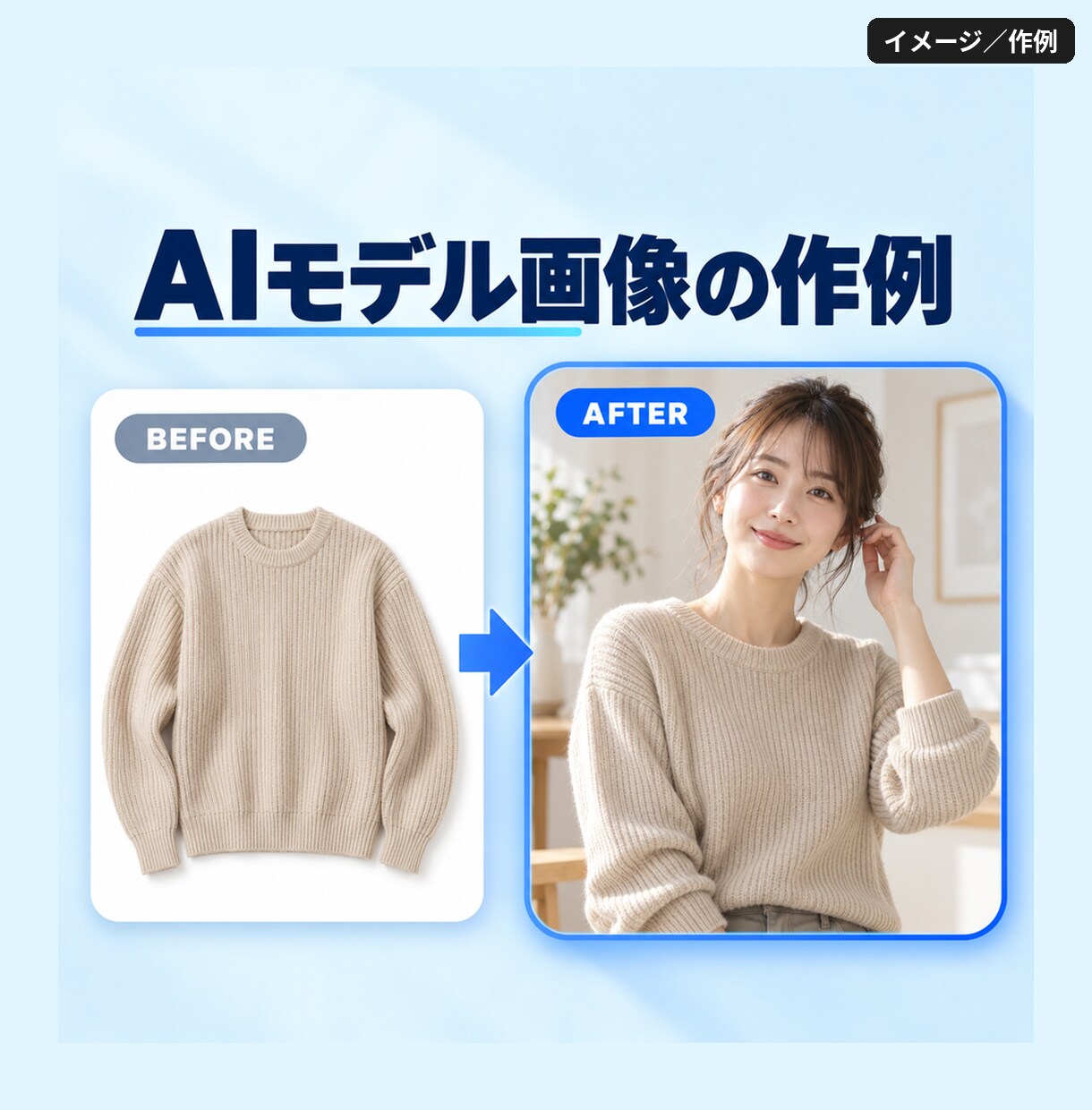 商品写真をAIでモデル着用画像にします 撮影・モデル手配なし｜形・色・ロゴは人が確認 イメージ2