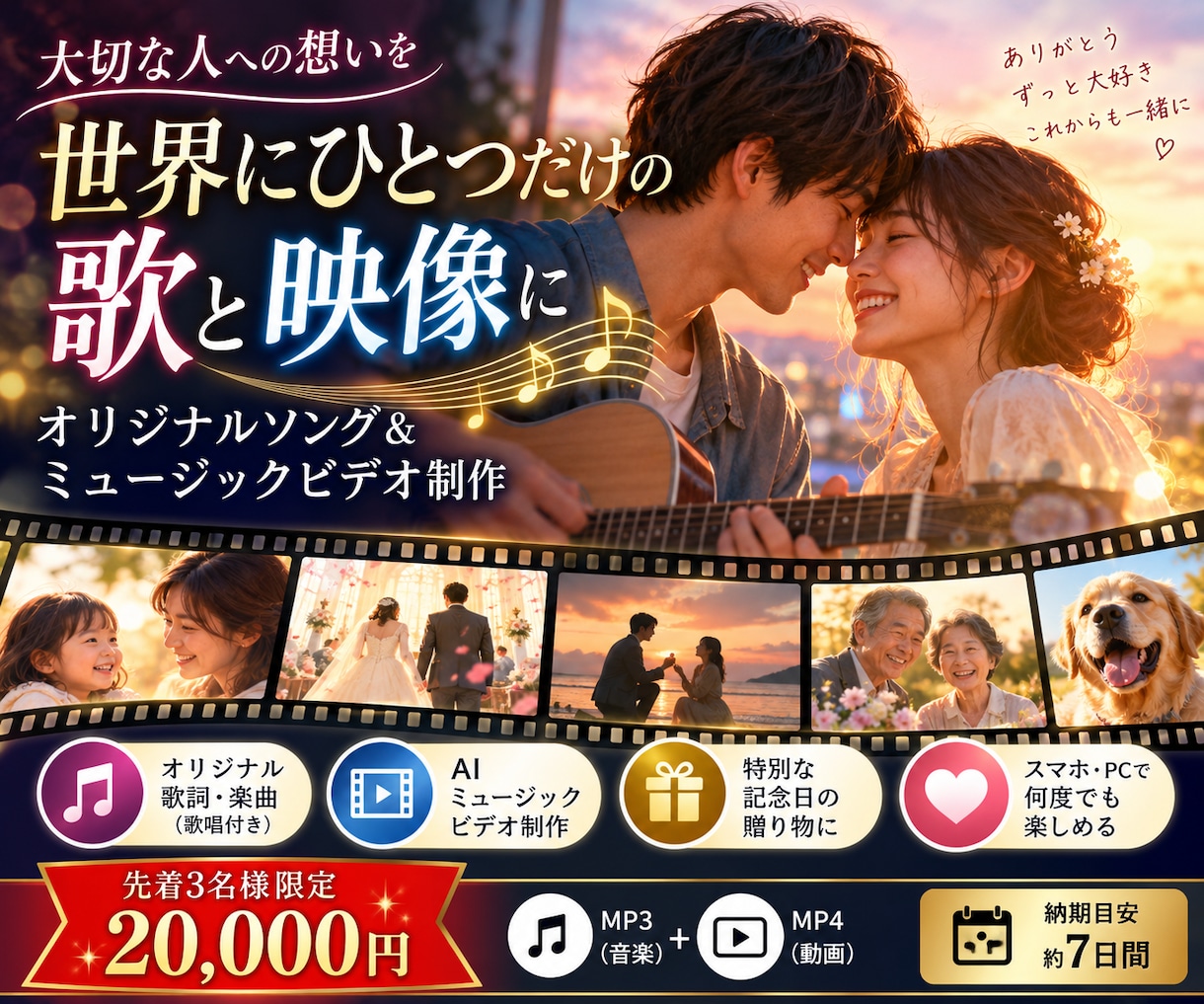 思い出からオリジナル曲とMVを作ります 既存BGMではなく、あなたの想いから歌詞も曲も制作 イメージ1