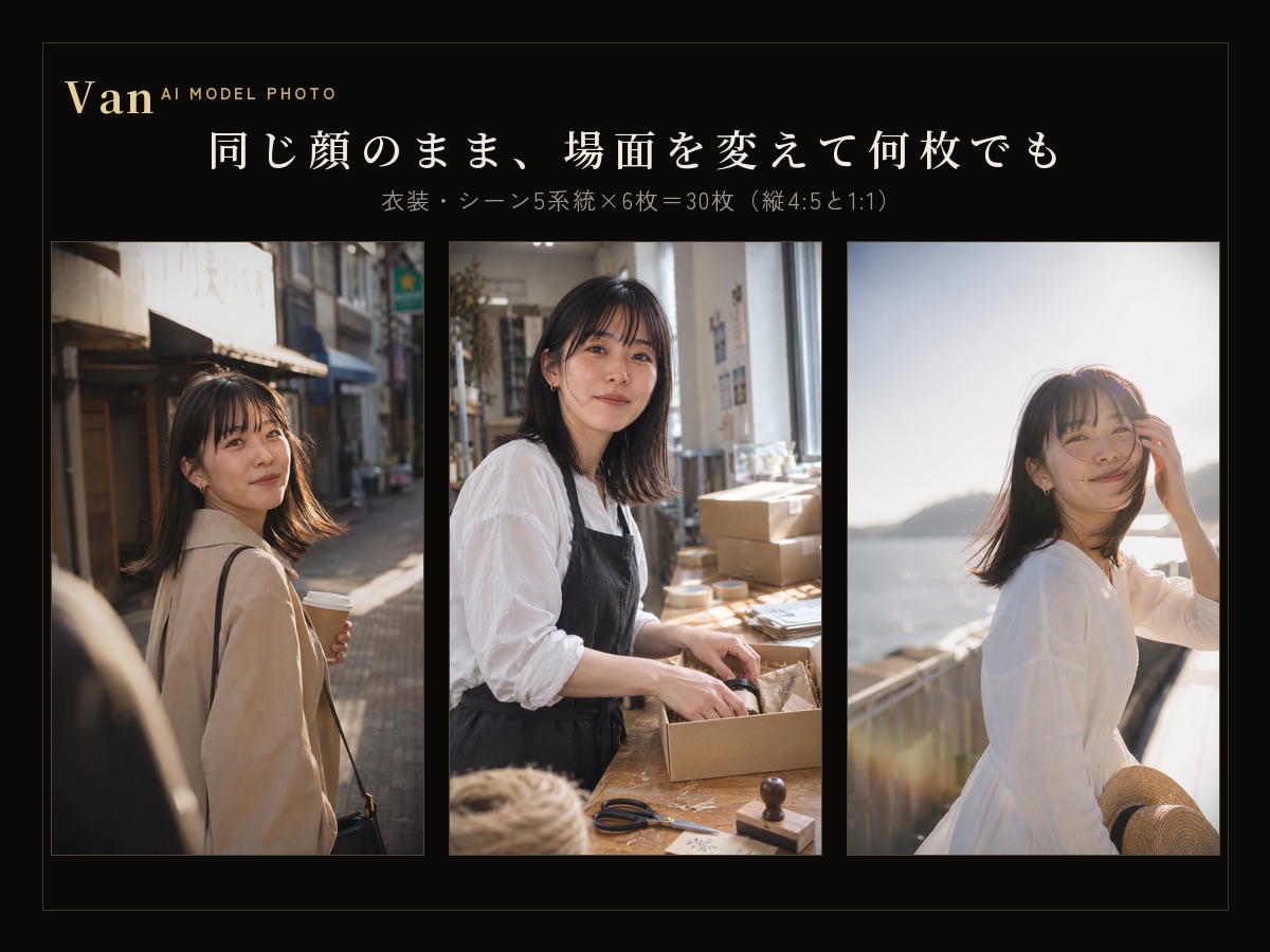 専属AIモデルを顔固定で設計・30枚制作します ブレない顔・世界観・文章まで｜SNSの顔をまるごと設計 イメージ2