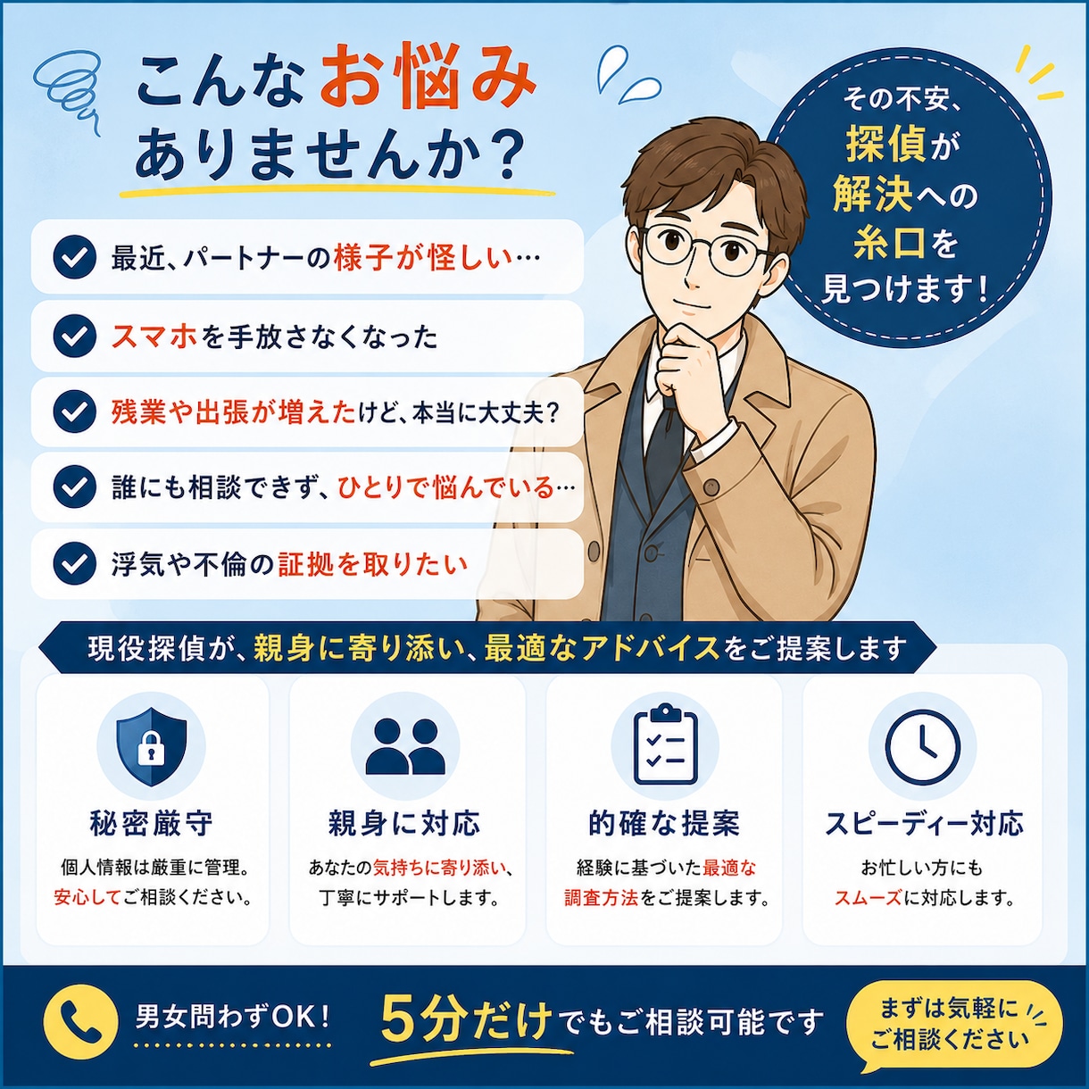 不倫、浮気でお悩みの方、現役探偵が相談乗ります ★その他　行方、詐欺、婚前調査のご相談も大丈夫です★ イメージ2