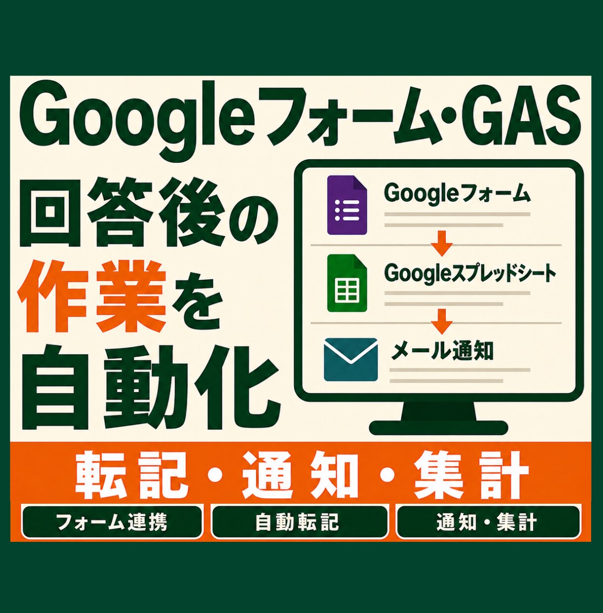 GASでGoogleフォーム業務を自動化します 面倒な転記・通知・集計作業を自動化 イメージ1