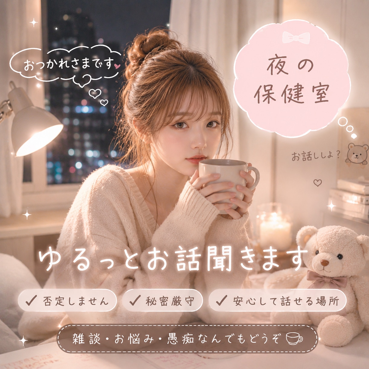 眠れない夜のお話相手にお悩みや雑談お聞きします 夜勤明けや疲れた日に、やさしく聞きます イメージ1