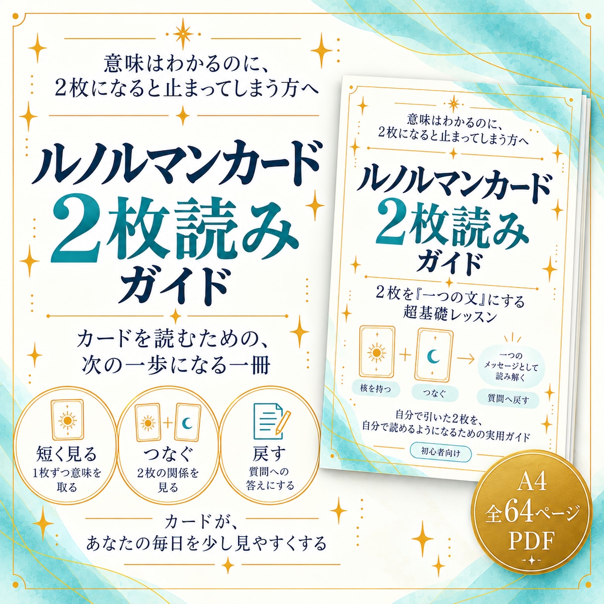 ルノルマンカード初心者向け基礎PDFをお届けします 意味はわかるのに2枚になると止まる方へ｜64ページ実践ガイド イメージ1