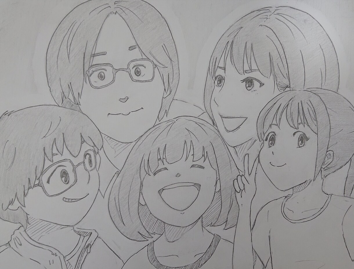 現物納品☆写真とは一味違う思い出作成致します 人数による追加料金不要☆御家族の似顔絵イラストにします！ イメージ1