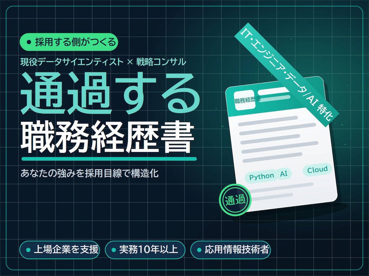 IT人材の職務経歴書を採用目線で作成します IT/データ/AI人材を統括する側の視点で伝わる職務経歴書に イメージ1