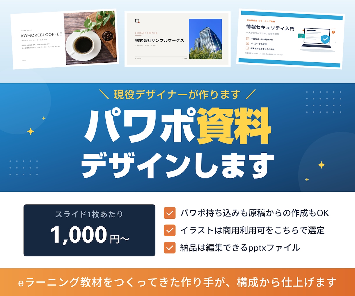 現役デザイナーが伝わるパワポ資料つくります 原稿を渡すだけ。編集できるパワポデータで納品します イメージ1